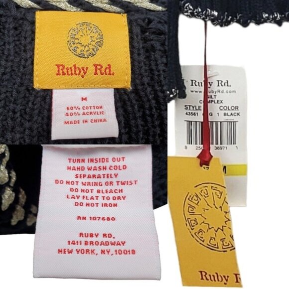 Ruby Rd Womens Black Rosette Knit Cardigan Sweater Size M NWT - Picture 7 of 7